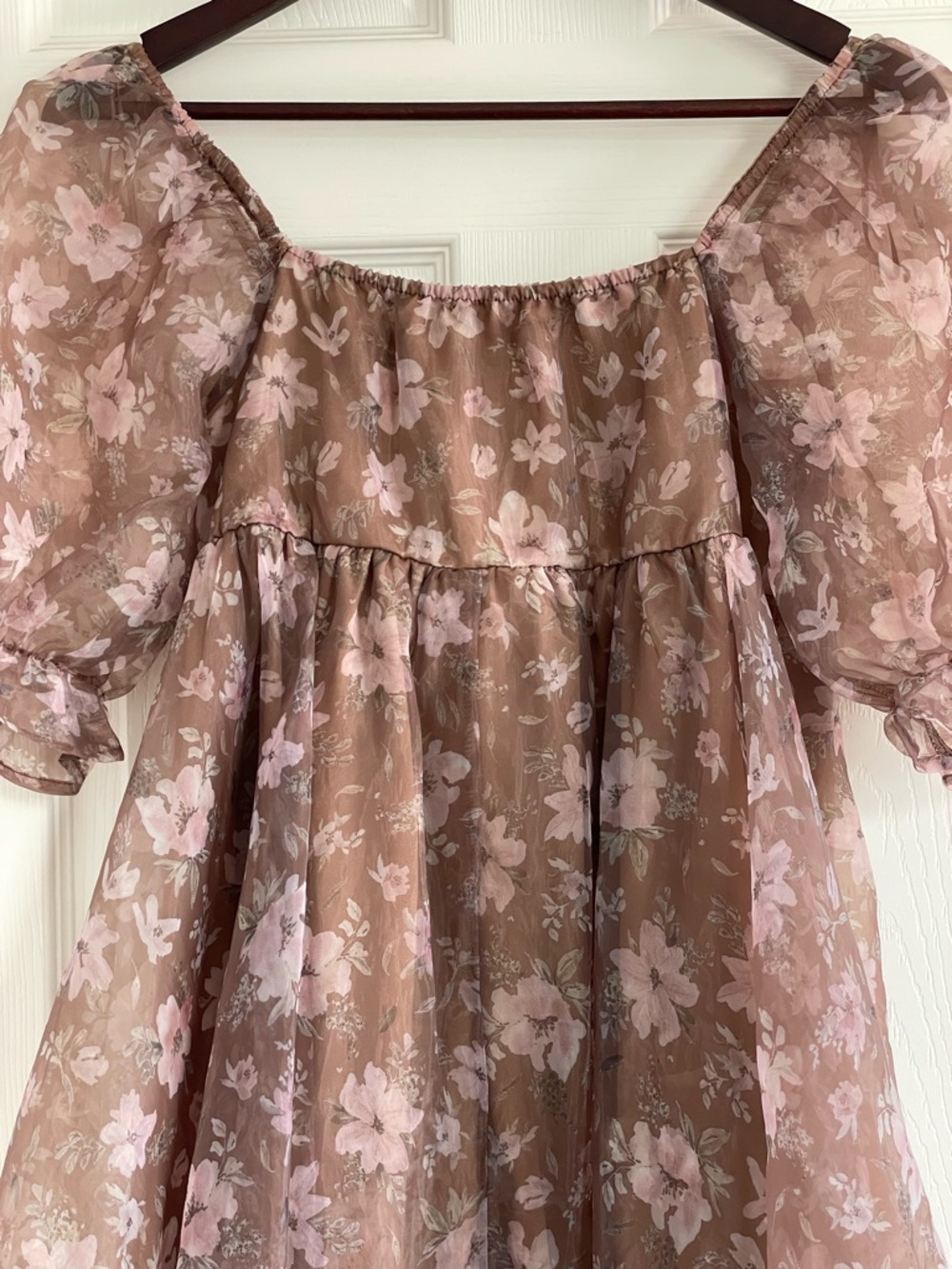 Floral Puff Sleeve Mini Dress Women’s Medium Cottagecore Prairie Wedding Guest - Picture 6 of 7